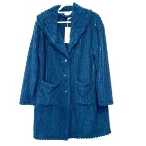Berkshire Homewear Women's Blue blanket  XS Blue Fleece 3 button cardigan‎ coat